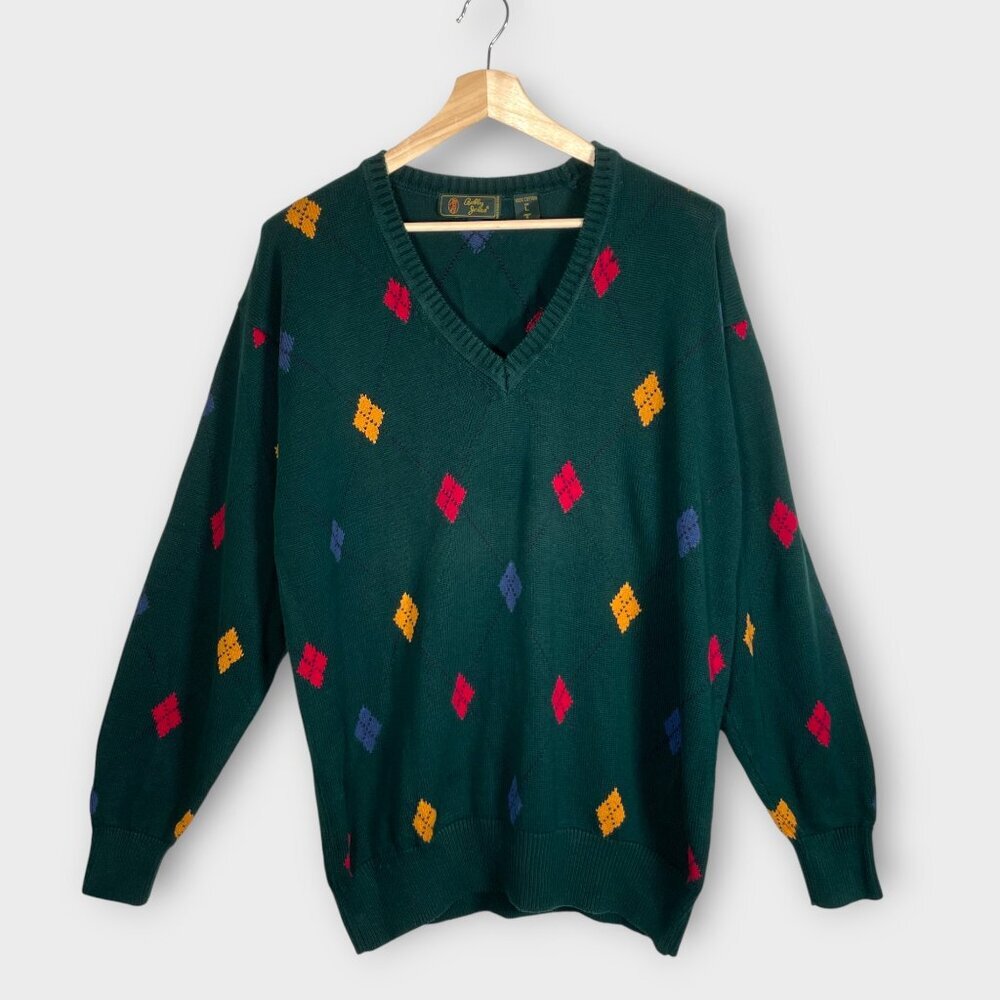 🦜 Bobby Jones V-neck Golf Sweater Men's LARGE 100% Cotton Green